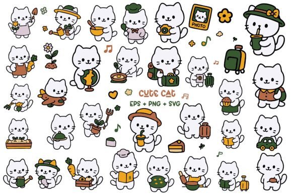 Download Kawaii Cat Illustrations for Stickers - Illustrations Collection
