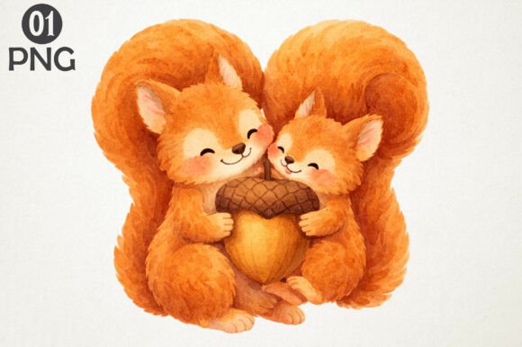 Download Cute Squirrel Couple Acorn Clipart PNG - Squirrel Collection