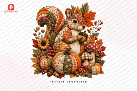 Download Patchwork Patch Autumn Fall Squirrel PNG - Squirrel Collection