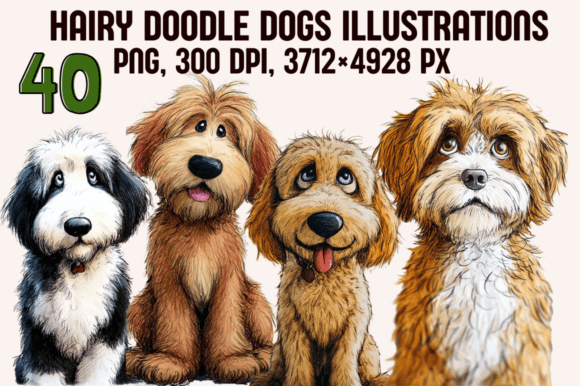 Download Hairy Doodle Dogs Illustrations - Premium Bundle