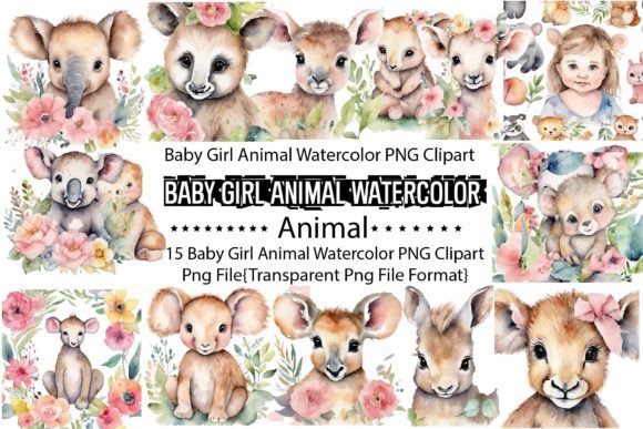 Download Baby Girl Animal Watercolor PNG Bundle - Baby girl Collection