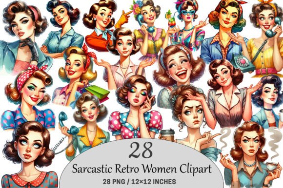 Download Sarcastic Retro Women Illustrations. - Premium Resources